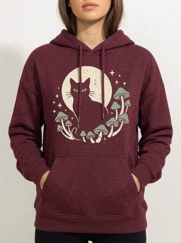 Women's Halloween Witchy Black Cat Mushroom Printed Hoodie