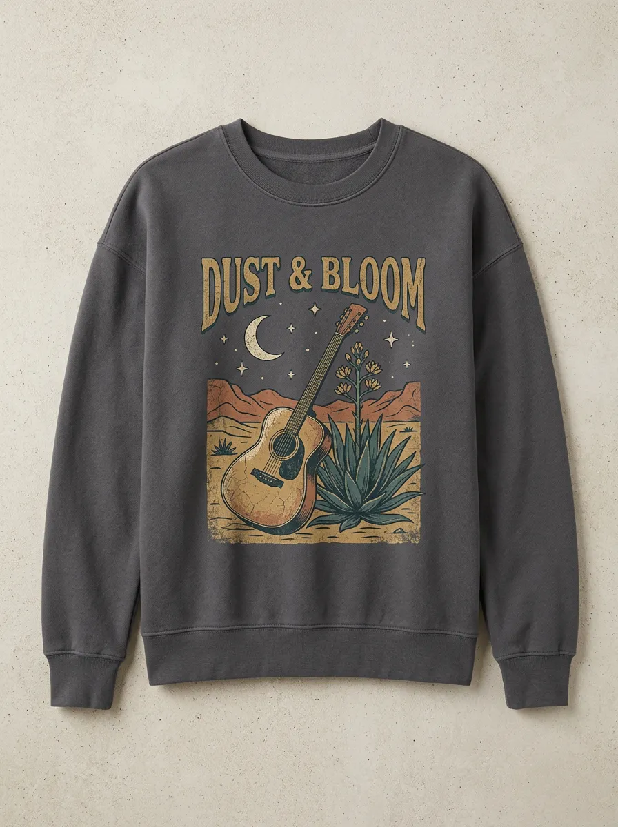 Women's Western Music Lover Guitar Desert Bloom Printed Sweatshirt