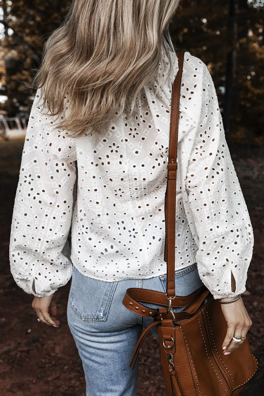 Embroidered Eyelet V-Neck Blouse