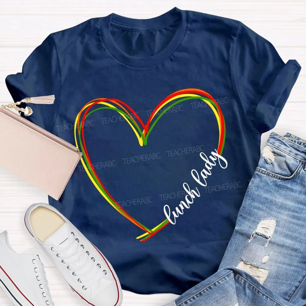 Lunch Lady Colorful Heart-Shaped Print T-Shirt