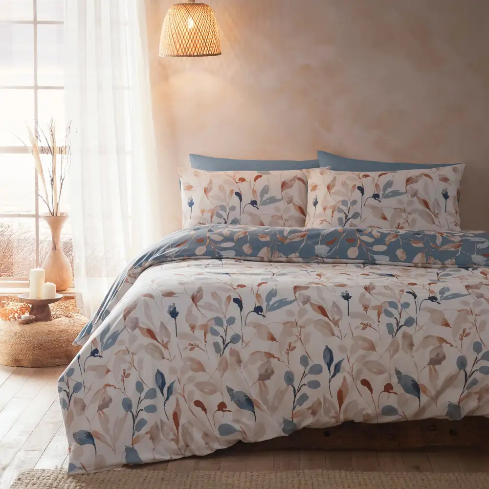 Graceful Bedroom Reversible Leaf Cotton Duvet Cover Set