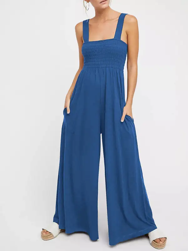 Square Neck Slim Pleated Jumpsuit