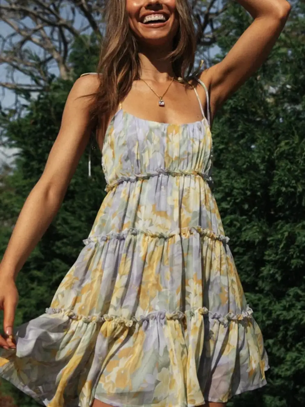 Relaxed Shape Floral Printed Ruffle Mini Dress