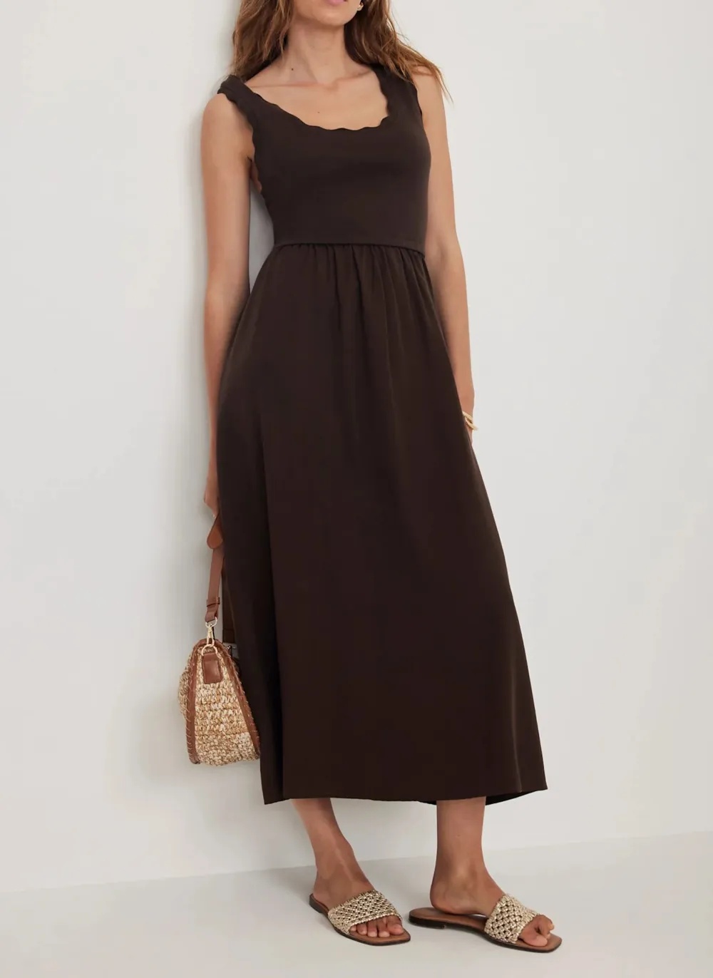 Casual Style Scallop Midi Dress