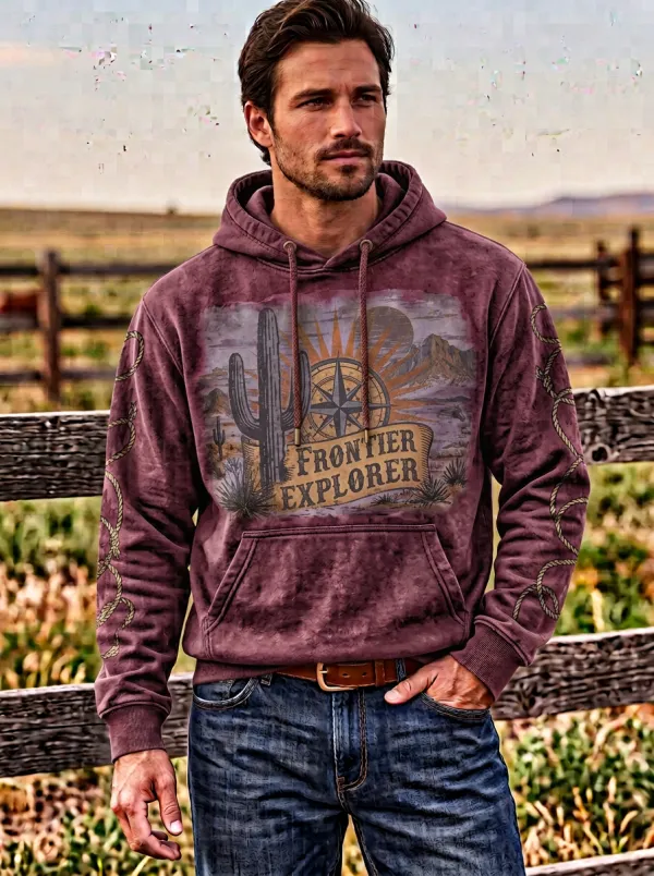 Prairie Sky Cactus Detail Men's Western Sweatshirt