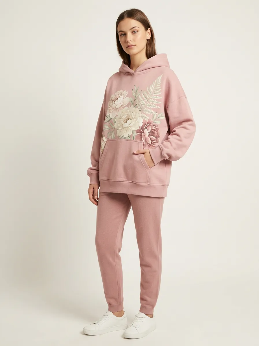 Women's Floral Botanical Pink Peony Printed Hoodie