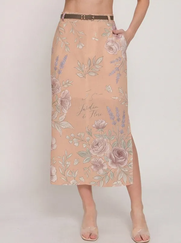 Women's Floral Garden Jardin de Flore Printed Midi Skirt