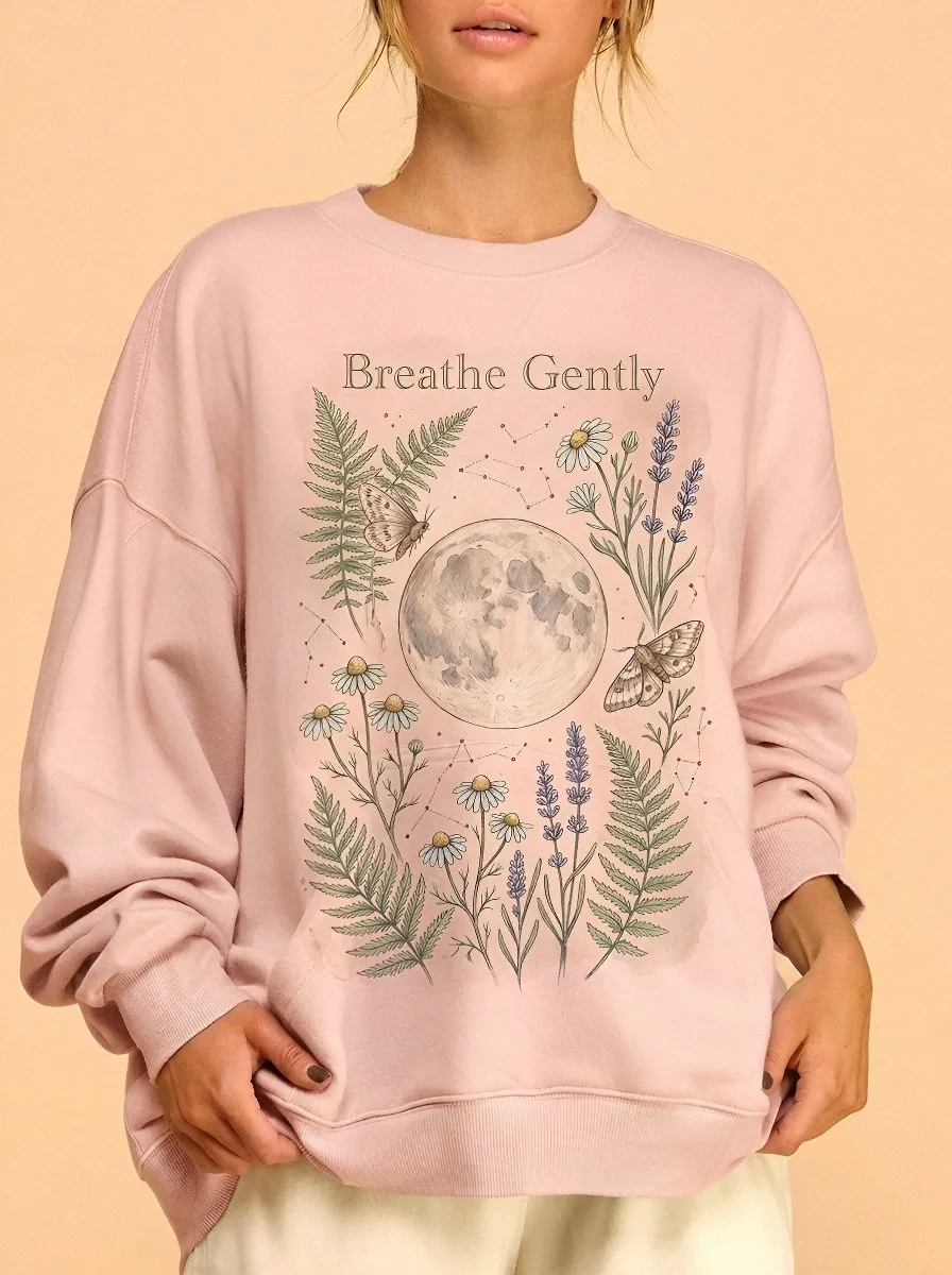 Women's Celestial Botanical Moon Moth Printed Sweatshirt
