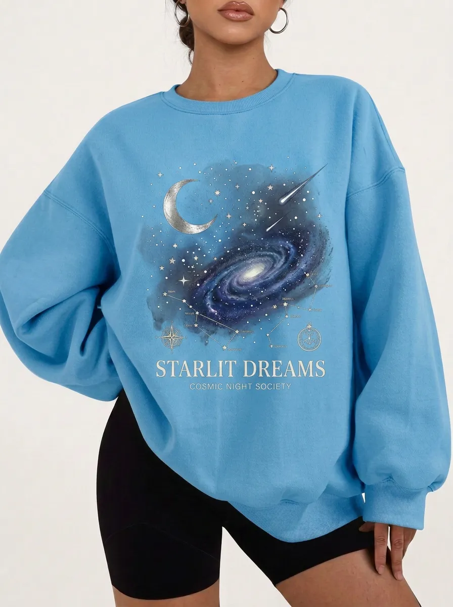 Women's Astronomy Lover Galaxy Moon Stars Printed T-shirt