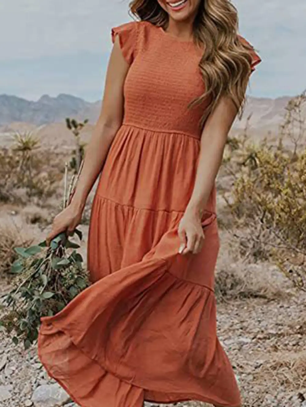 Flutter Sleeve Tiered Mini Dress