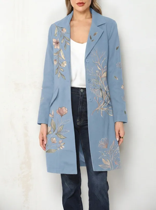 Women's Floral Nature Lover Botanical Printed Long Coat