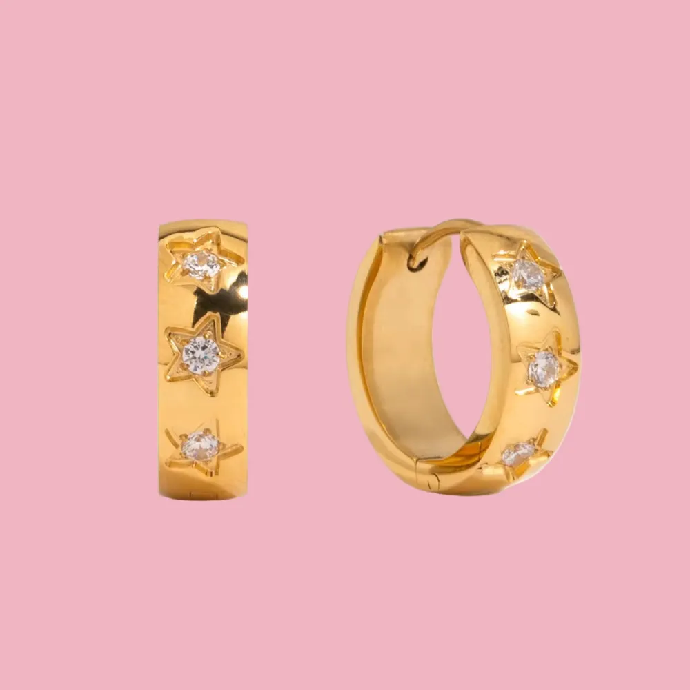 Star Zirconia Hoop Earrings