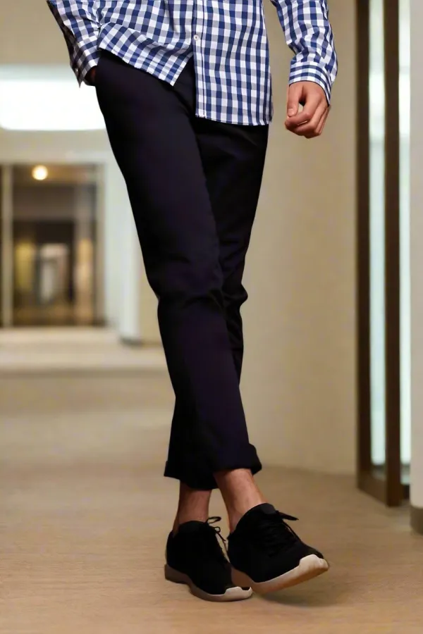Men's Stretch Flat Front Plain Chino Trousers