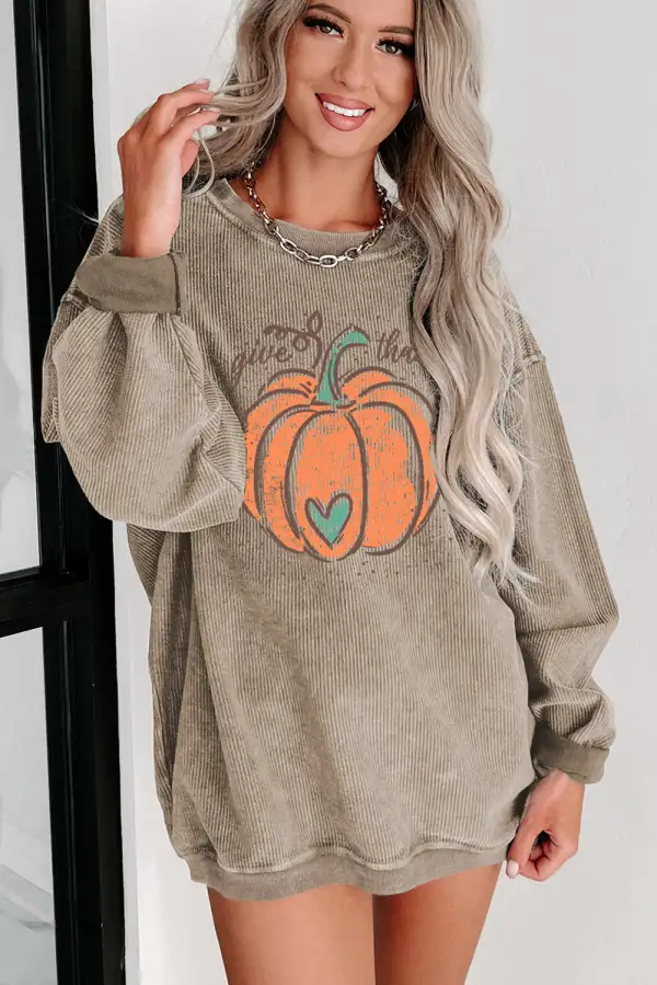 Give Thanks Pumpkin Graphic Corded Sweatshirt