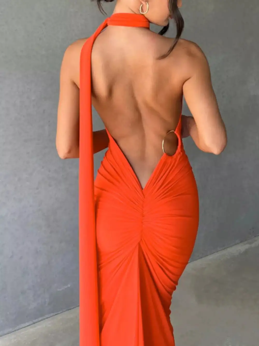 Backless One Shoulder Ruched Bodycon Maxi Dress