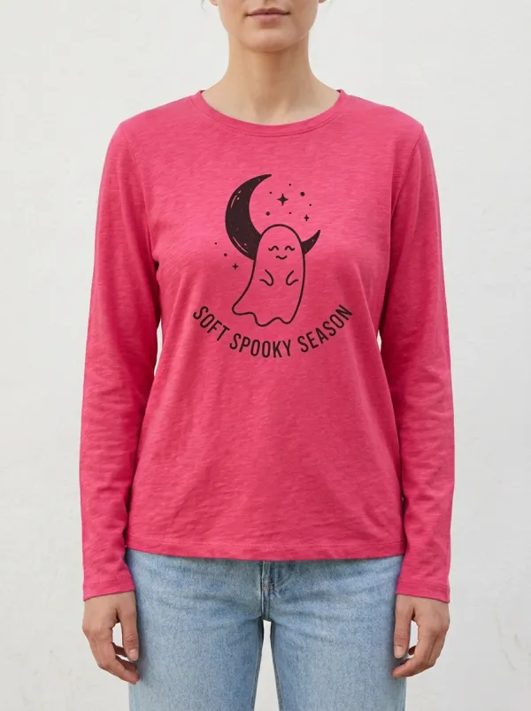 Witchy Ghost Moon Halloween Cotton Linen Long Sleeve Top