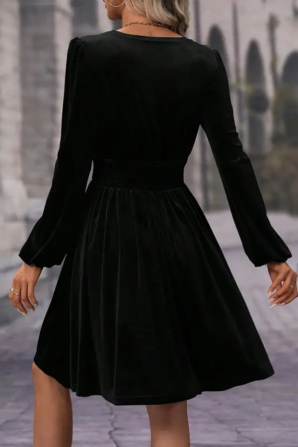 Long Sleeve Velvet Look Mini Dress