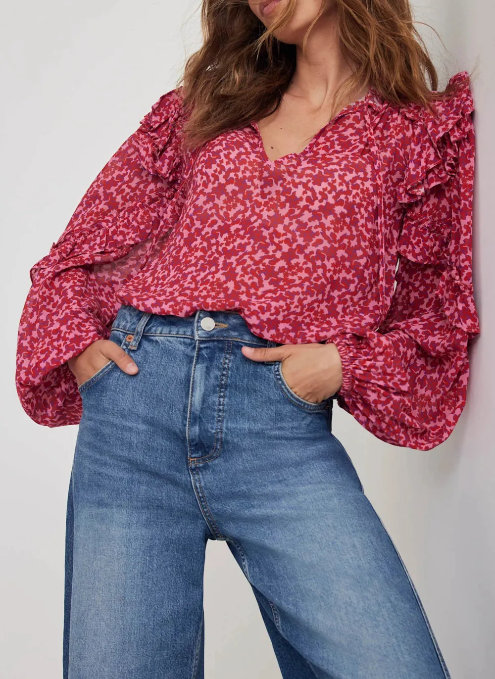 Casual Style Pink Floral Print Blouse