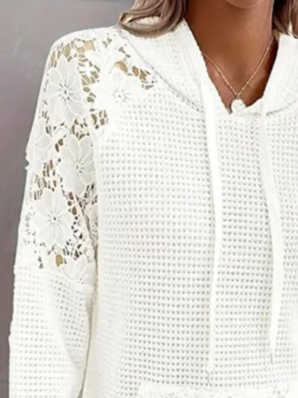 Refined Drawstring Pocketed Waffle-Textured Knit Hoodie