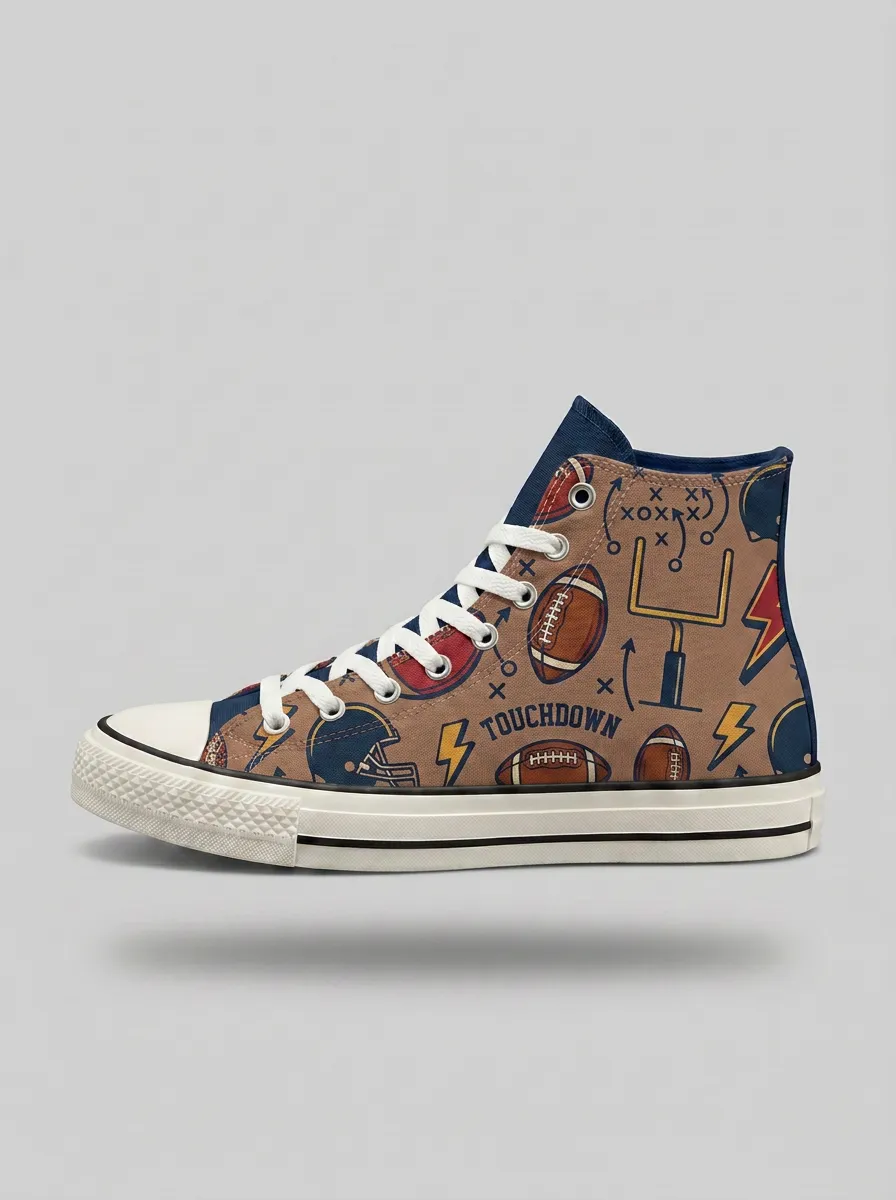 Unisex American Football Fan Touchdown Pattern Printed Sneakers