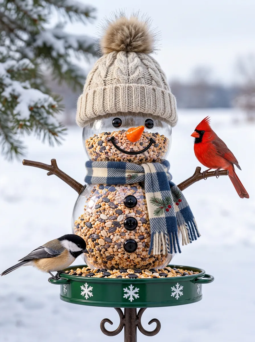 Snowman Cardinal Christmas Bird Feeder