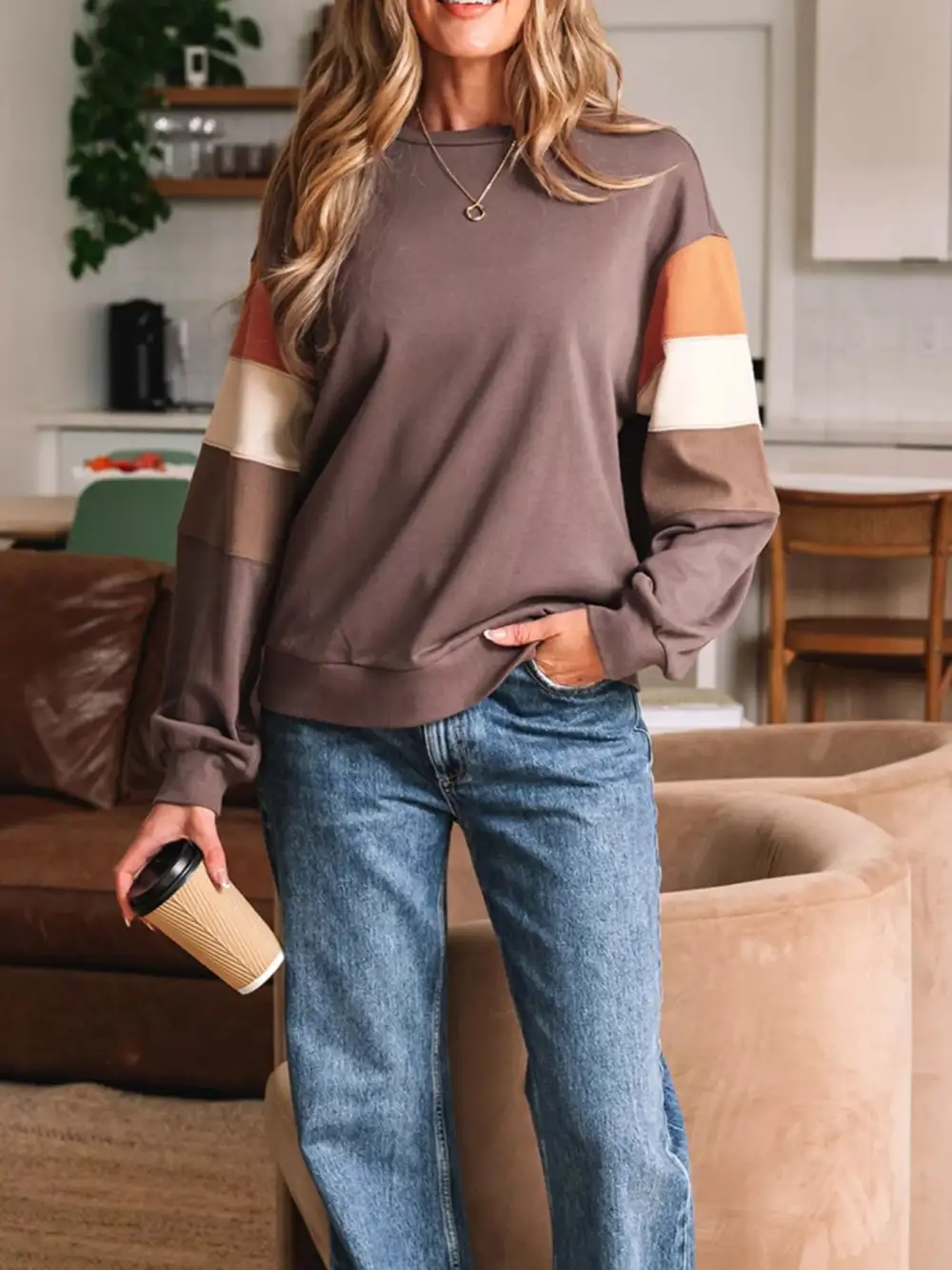 Drop Shoulder Color Block Sweatshirt