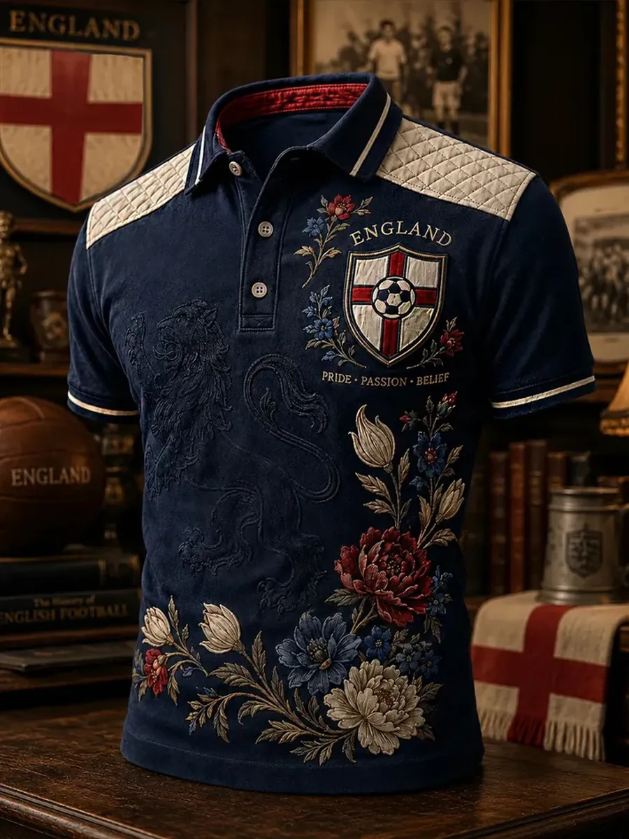 Men'S English Football Enthusiast Printed Short Sleeved Polo Shirt