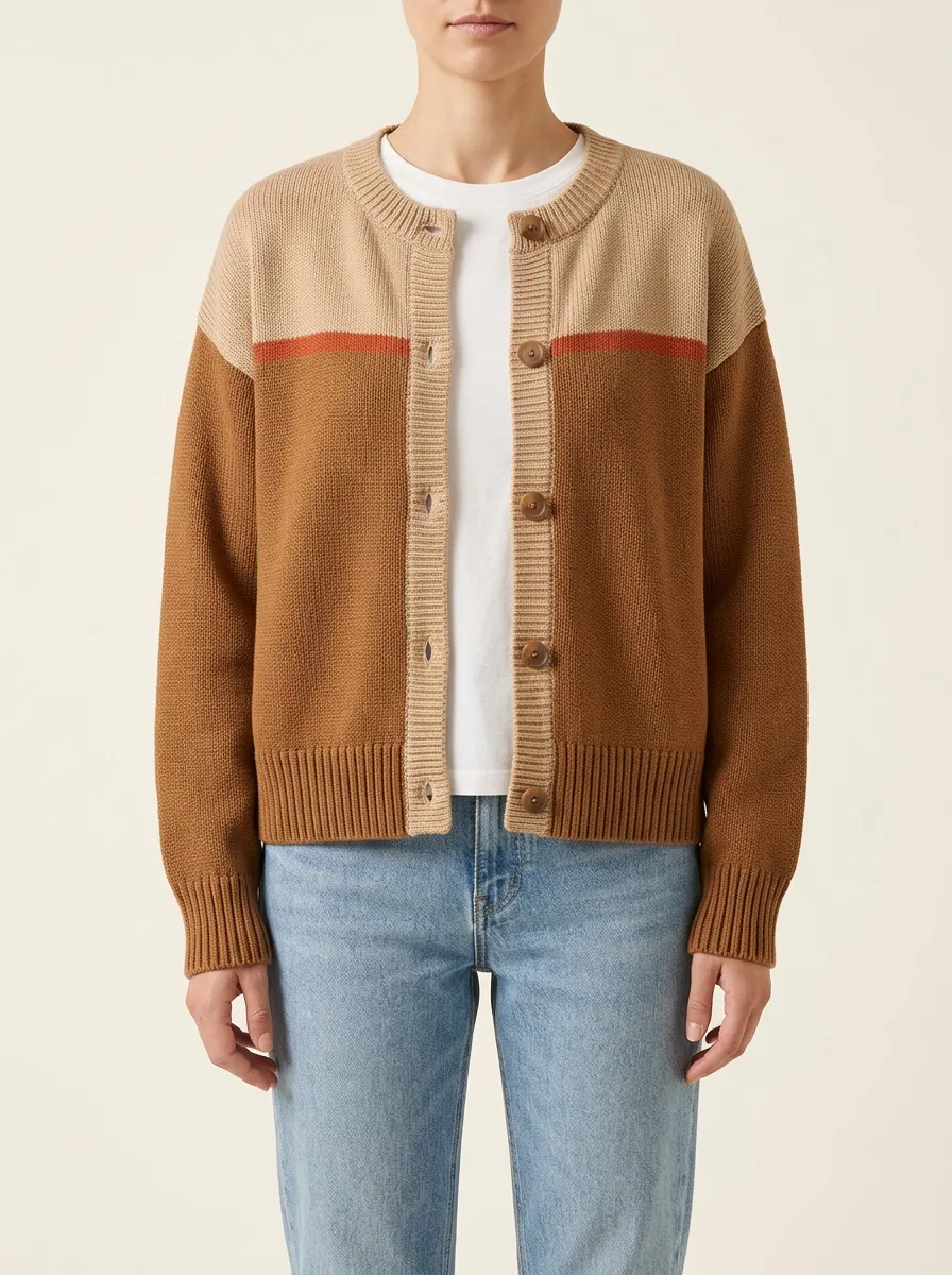 Rugby Color Block Striped Button Front Knit Cardigan