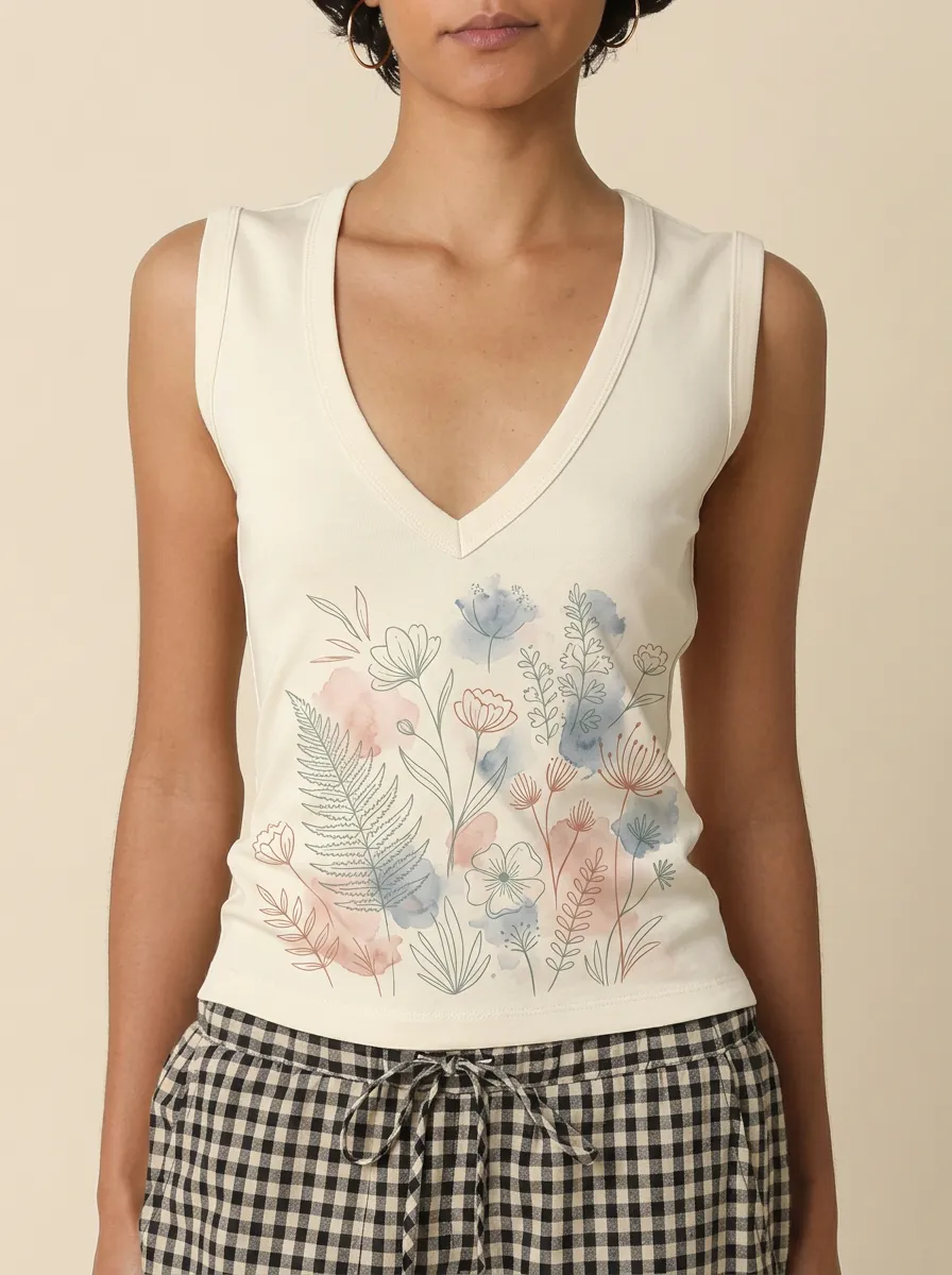 Women's Botanical Nature Lover Watercolor Floral Printed Tank Top