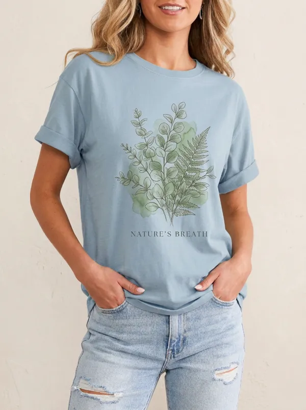 Women's Nature Lover Botanical Fern Eucalyptus Printed T-shirt