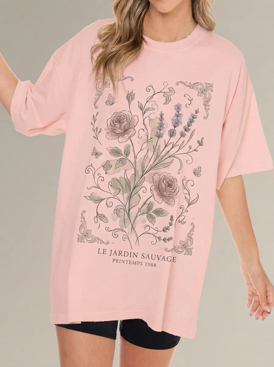 Women's Botanical Floral Le Jardin Sauvage Printed T-shirt