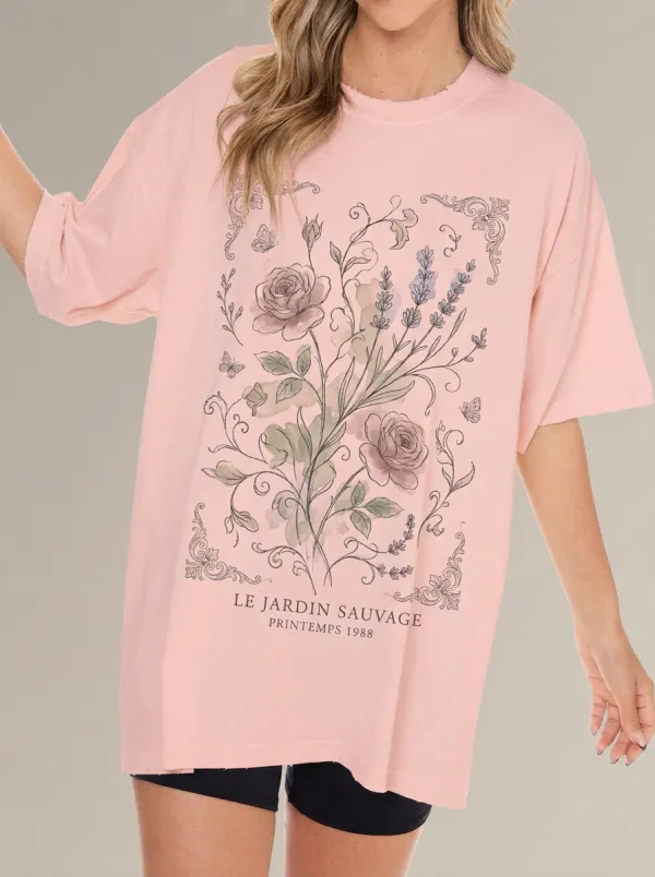 Women's Botanical Floral Le Jardin Sauvage Printed T-shirt