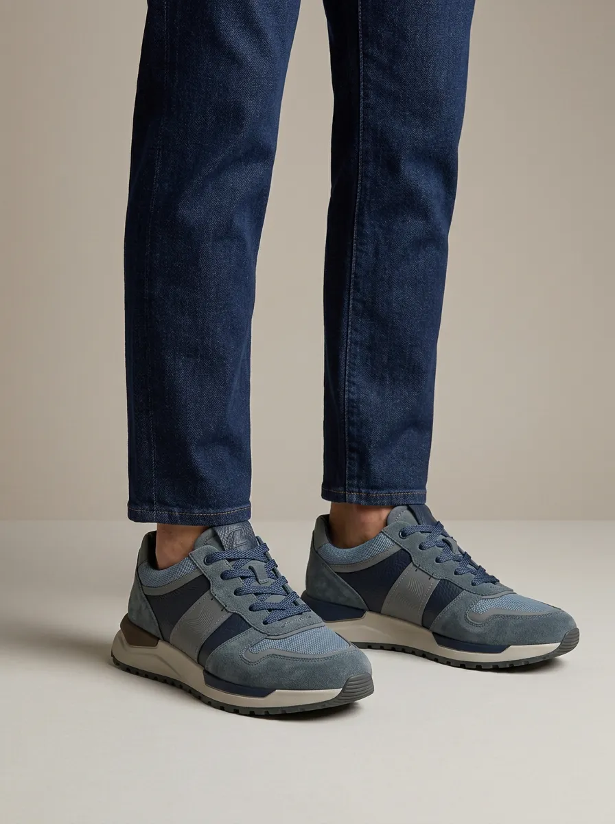 Men's Casual Fashion Suede Mesh Print Sneakers