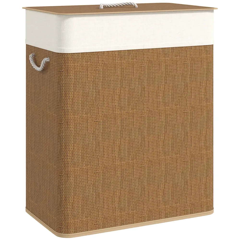 Double Compartment Removable Liner Lidded Laundry Storage Hamper