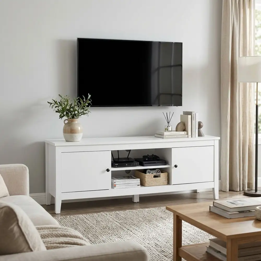Organized Open Shelf Media Console