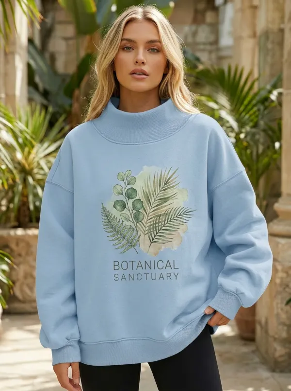 Women's Botanical Sanctuary Fern Leaf Printed Sweatshirt