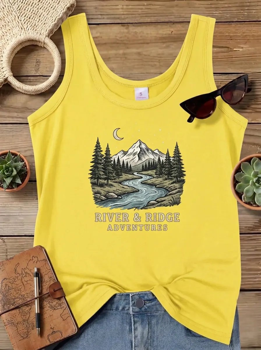 Women's Nature Lover Mountain River Printed Tank Top