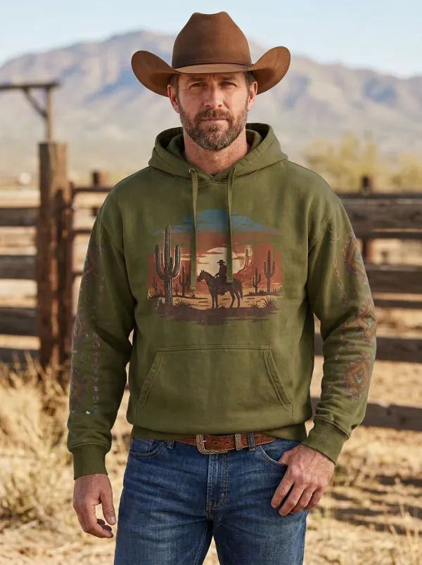 Men's Classic Western Cowboy Cactus Desert Graphic Hoodie