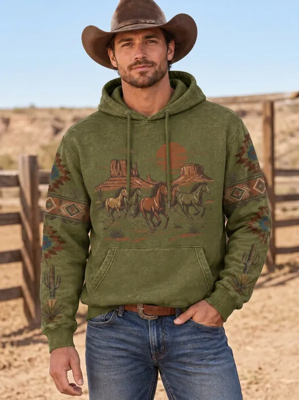 Men's Trail Inspired Western Cowboy Horse Desert Graphic Hoodie
