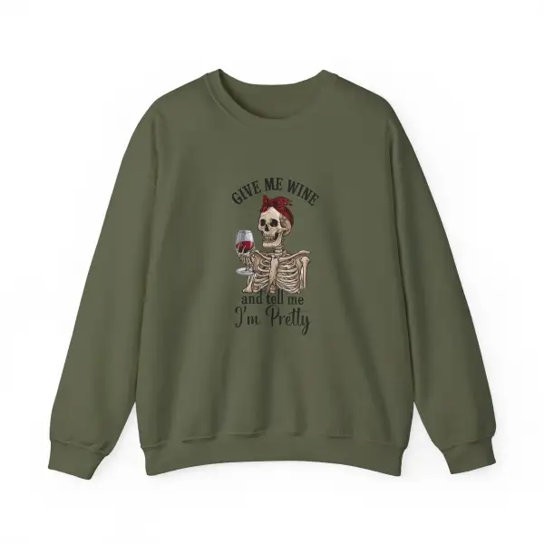 Skeleton Wine Graphic Crewneck Sweatshirt