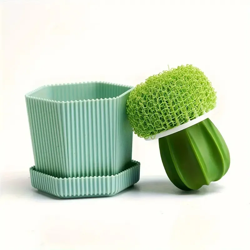 Two Soft-Bristled Cactus-Themed Non-Electric Dishwashing Brushes