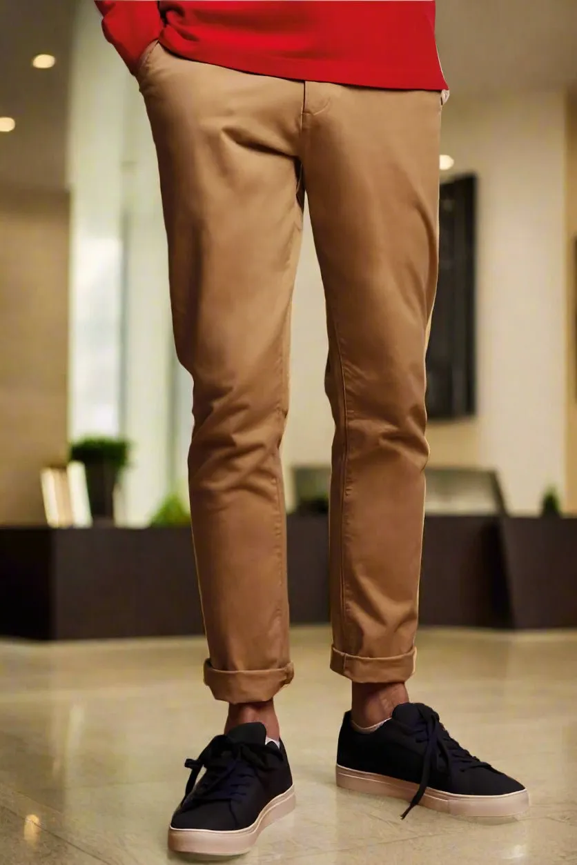 Men's Stretch Flat Front Plain Chino Trousers