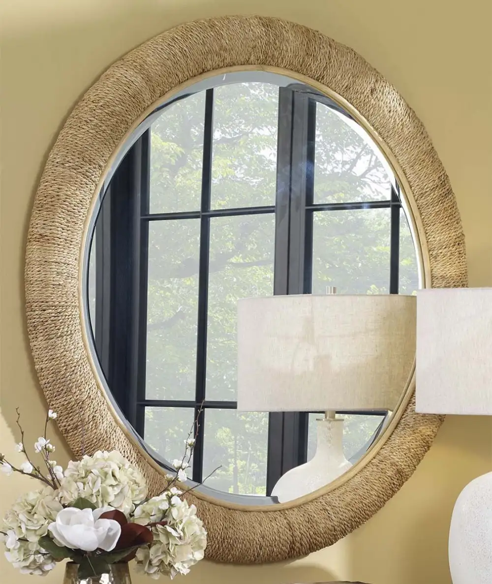 Layered Banana Leaf Round Mirror