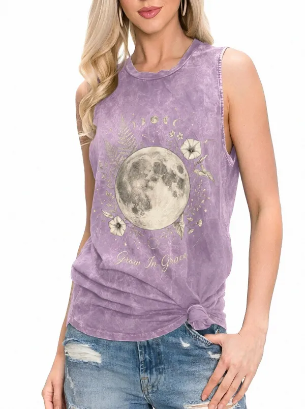 Women's Celestial Moon Floral Grow In Grace Printed Tank Top