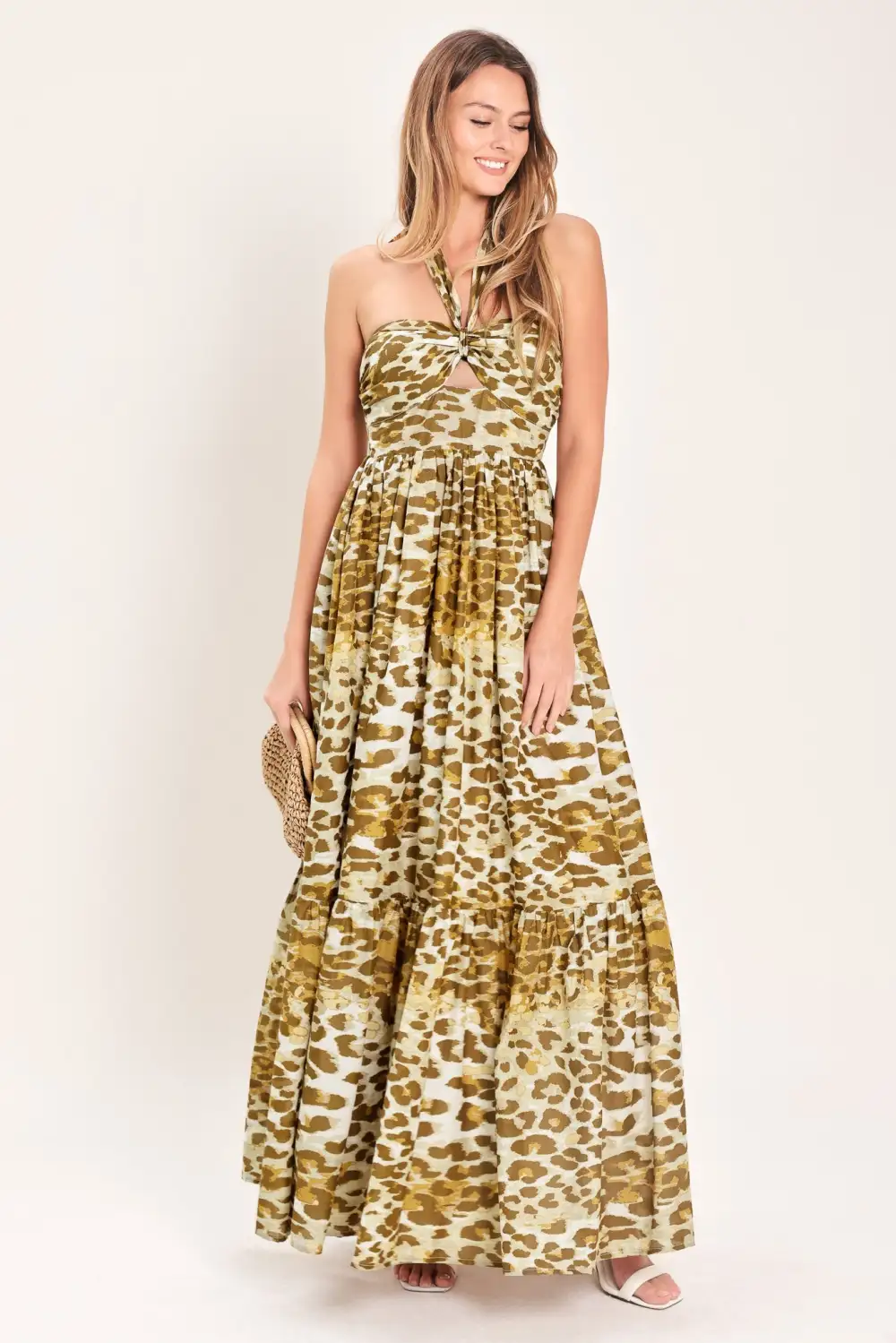 Smocked Halter Cotton Printed Maxi Dress