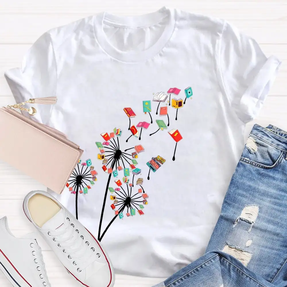 Dandelion Books Reading Lover Casual Print T-Shirt