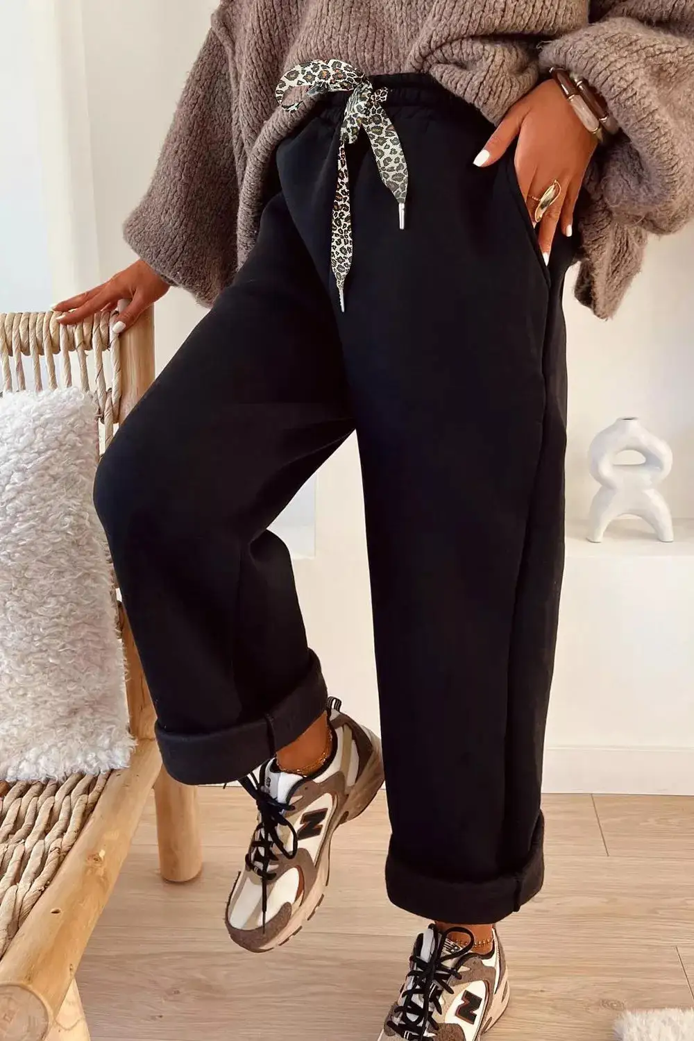 High Waist Straight Pants With Drawstring
