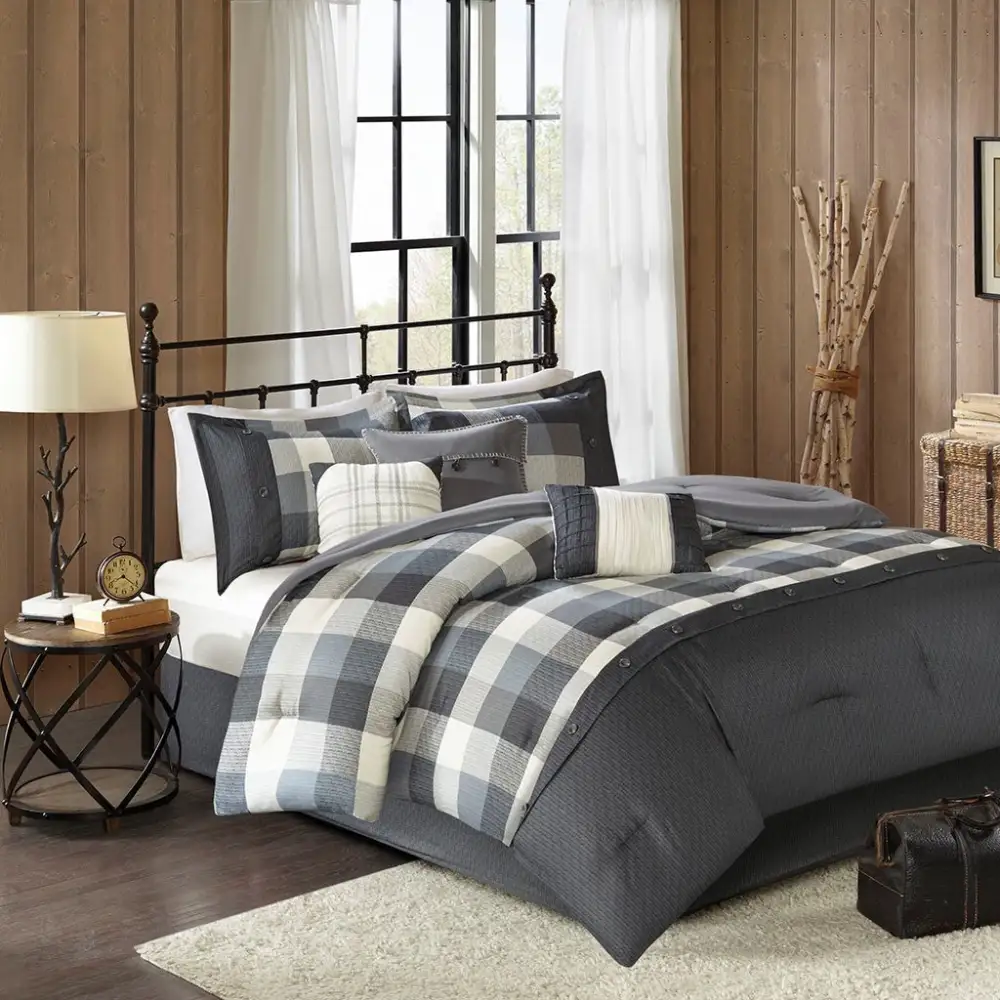 Fresh Polyester Plaid Comforter Bedding Set