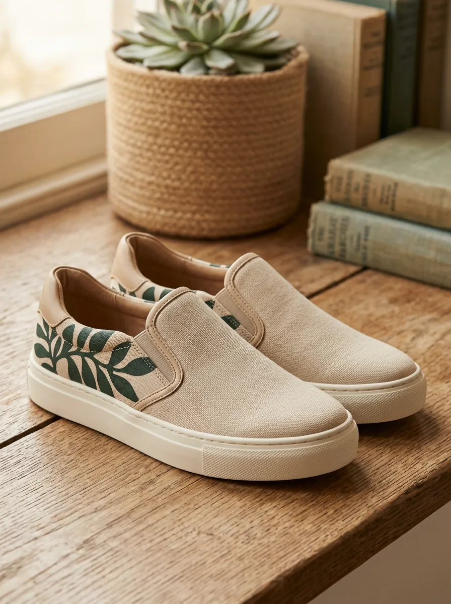 Women's Botanical Leaf Pattern Printed Slip-on Shoes