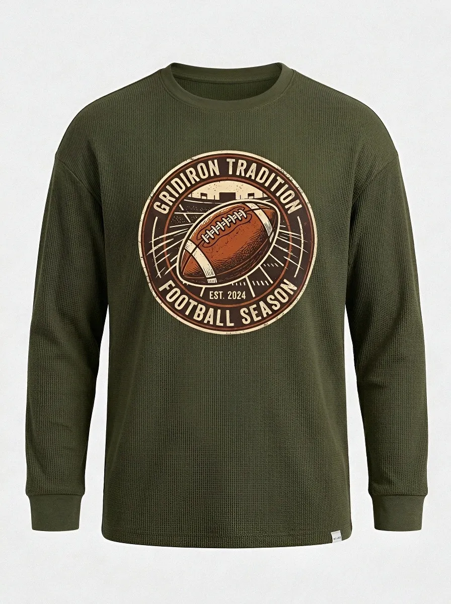 Men's American Football Gridiron Tradition Printed Waffle Long Sleeve T-Shirt